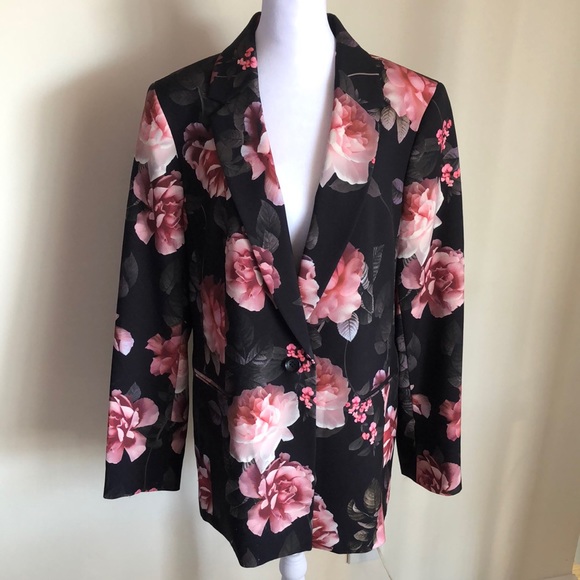 NINE WEST FLORAL ONE BUTTON BLAZER SIZE 12